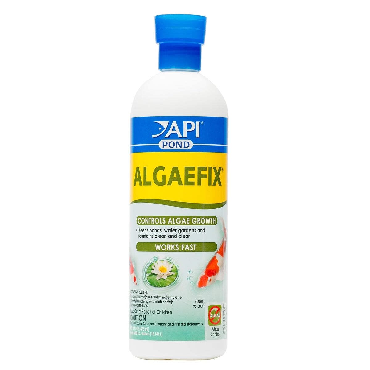 API POND ALGAEFIX bottle pour showing safe algae control for ponds