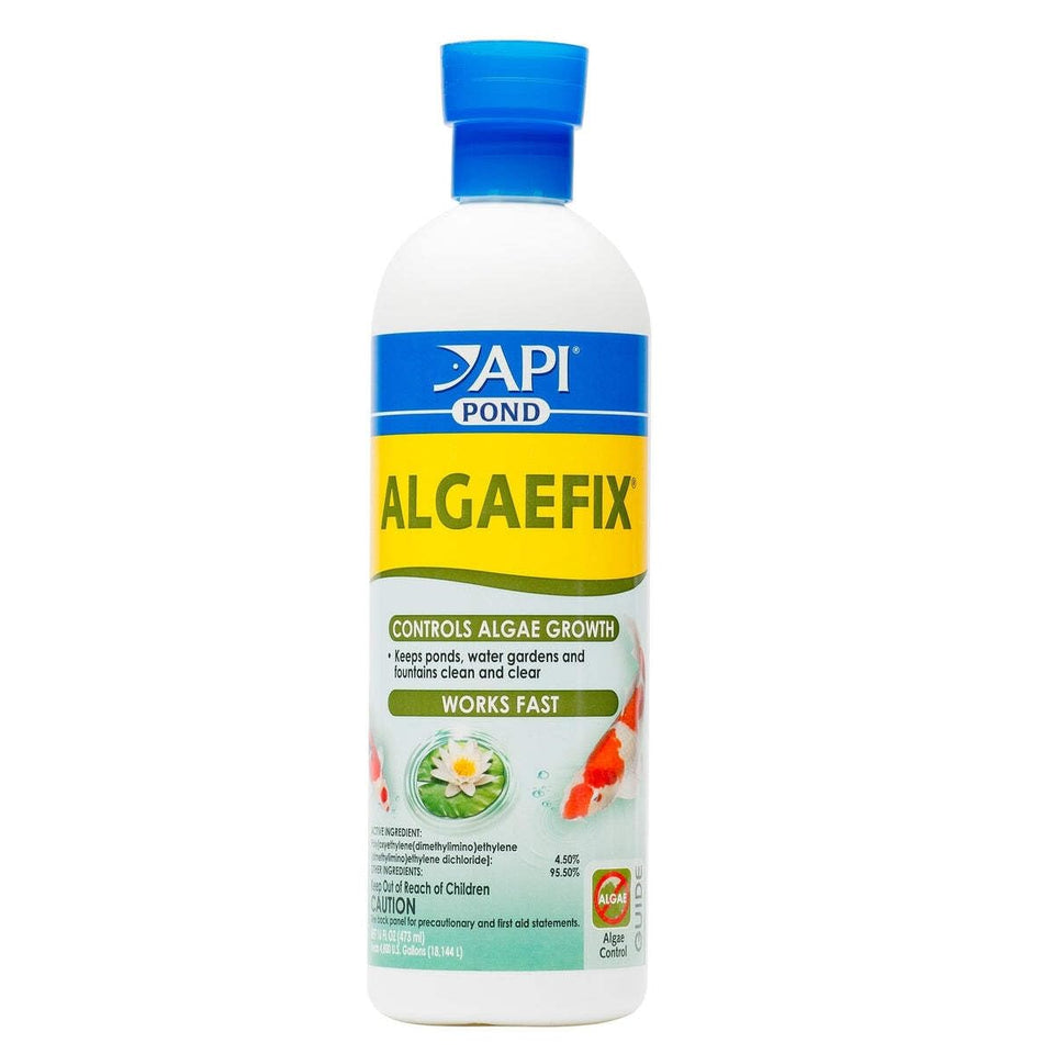API POND ALGAEFIX bottle pour showing safe algae control for ponds
