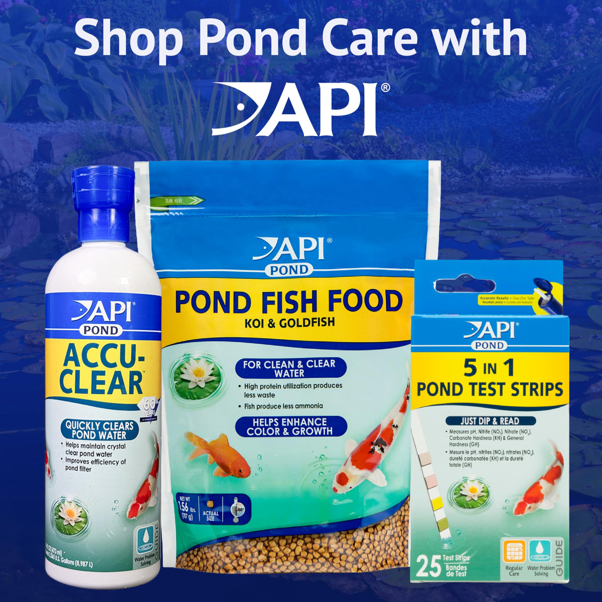 API POND ALGAEFIX demonstrates safe use around fish and plants.