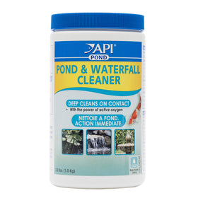 API Pond Cleaner bottle showing active oxygen cleaning ponds and waterfalls.
