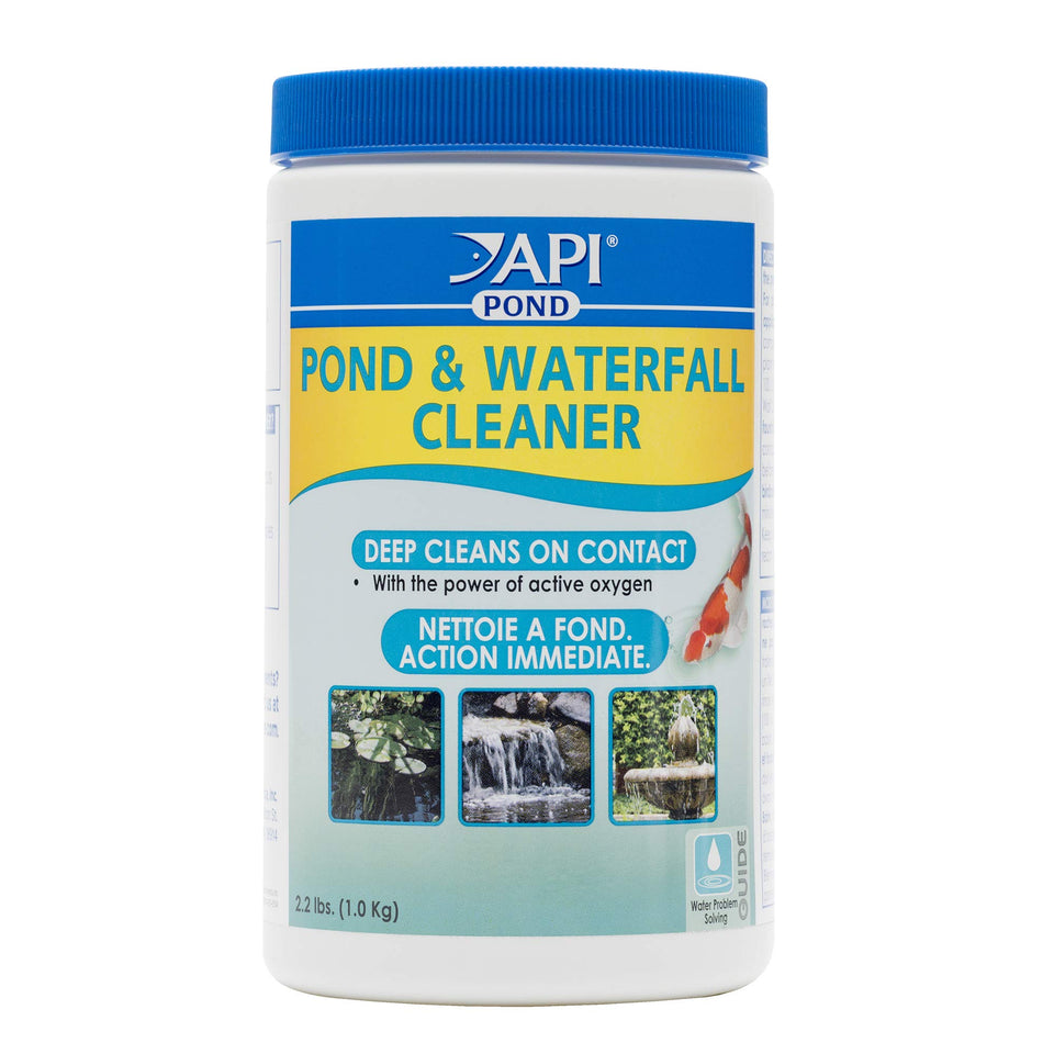 API Pond Cleaner bottle showing active oxygen cleaning ponds and waterfalls.