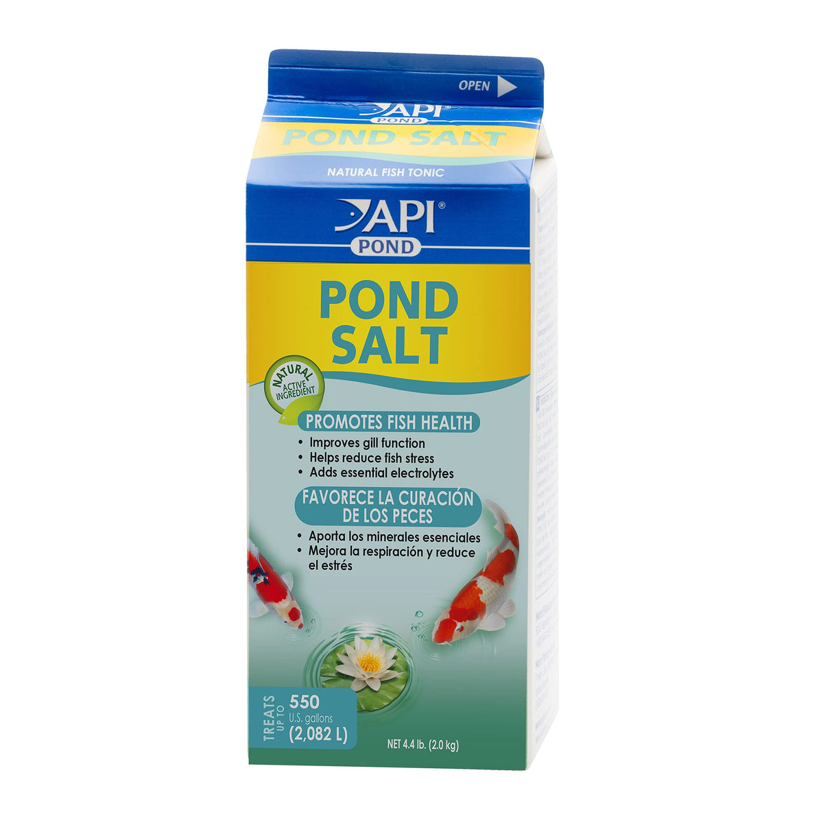 API POND SALT container front showing natural electrolyte support for pond fish