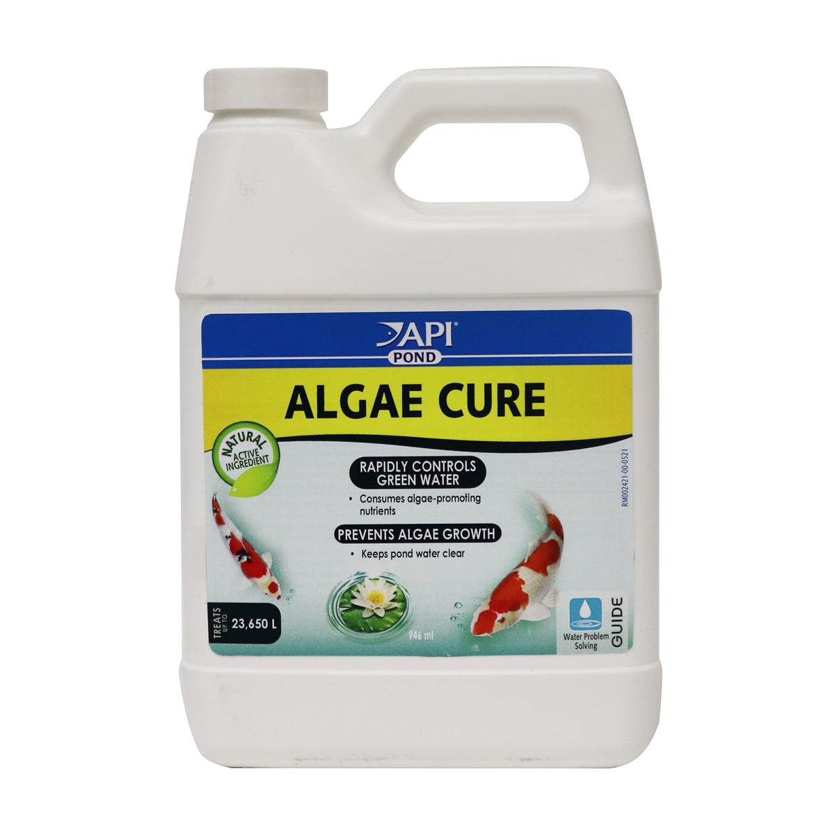 API Pond Simply Clear 32oz bottle pour shows easy dosing for clearer pond water