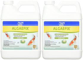 API Pondcare Algaefix bottle pour demonstrates easy algae treatment in ponds