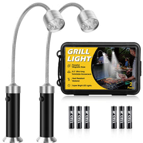 Apicey barbecue grill lights with magnetic base illuminate the grill area clearly.