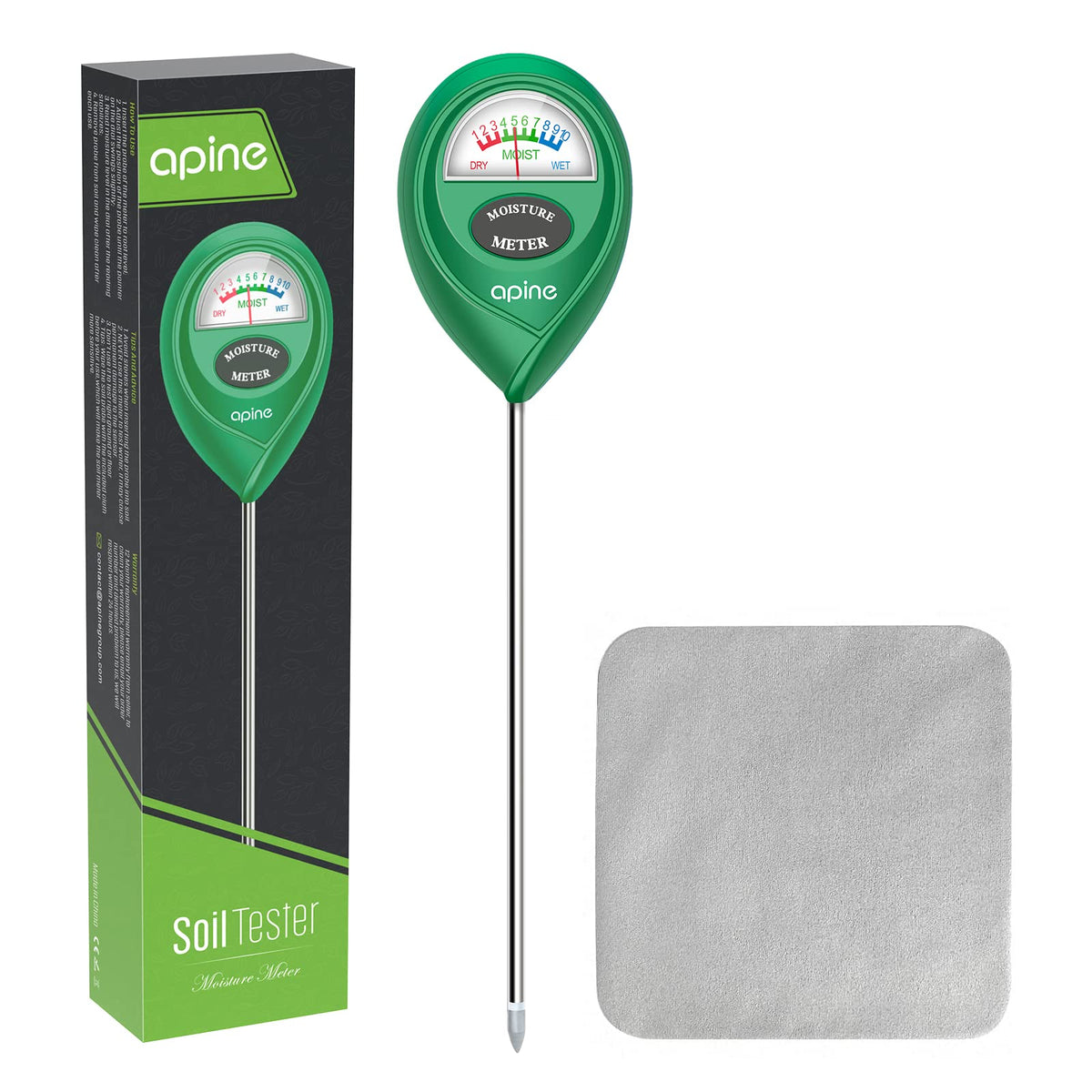 apine soil moisture meter with green dial for quick watering decisions