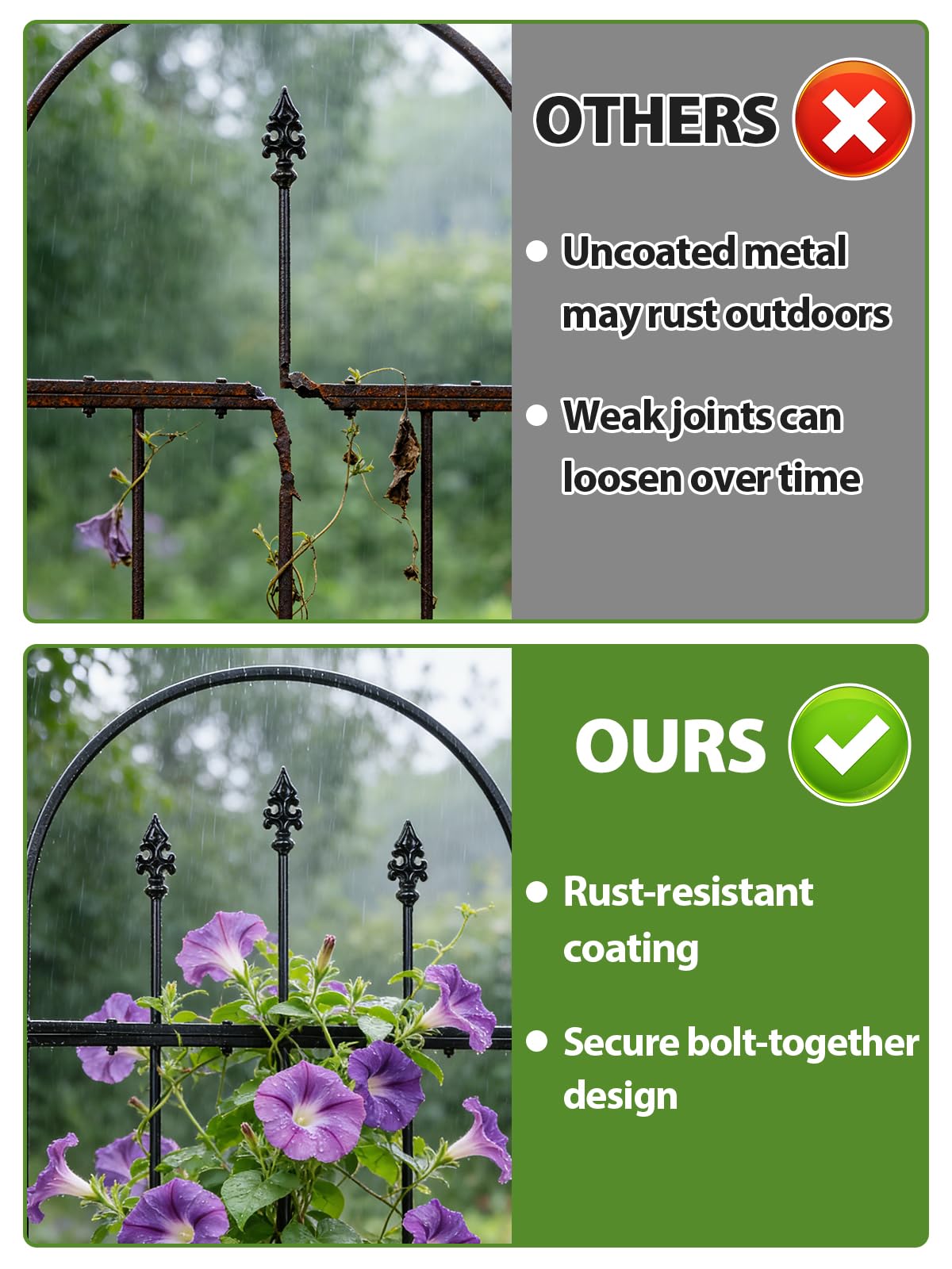 Apipi rustproof metal coating provides durable outdoor plant support.