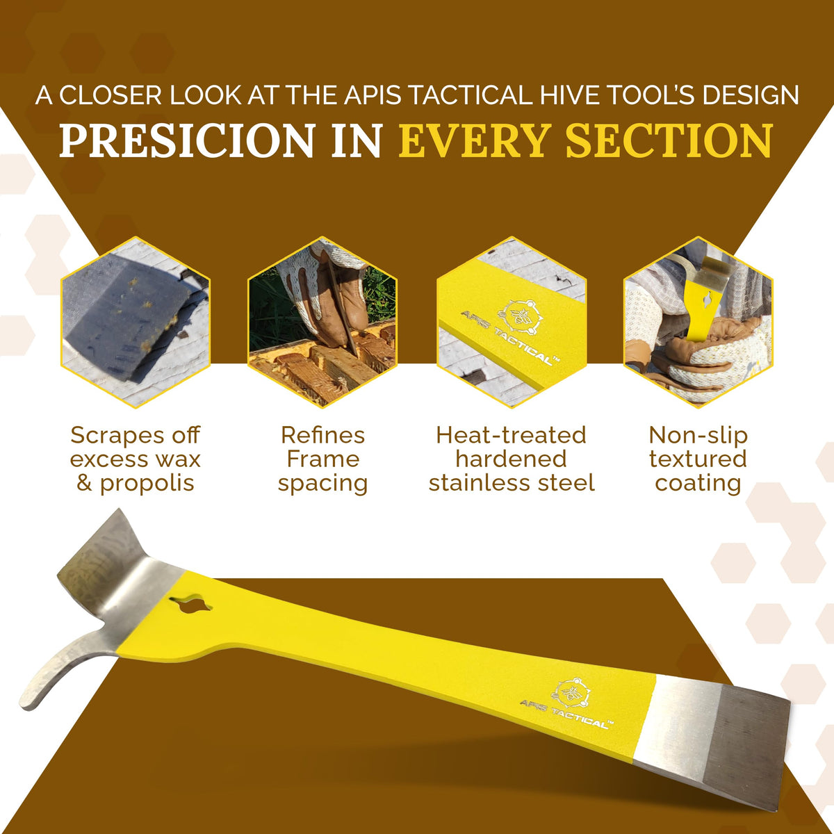 Apis Tactical Type 2 Hive Tool versatile for propolis and wax scraping