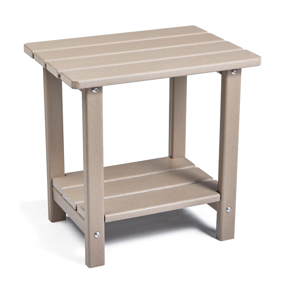 Apolimi Adirondack outdoor side table with grayish-brown finish, ideal for patio storage and drinks.