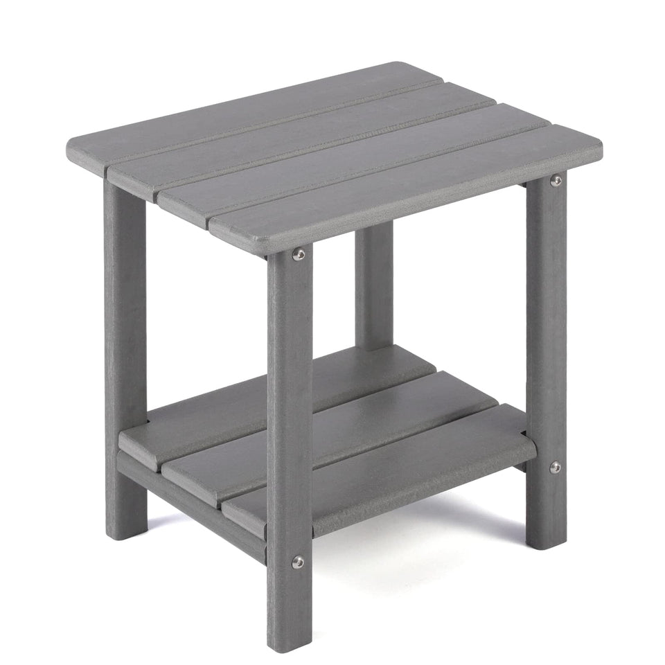 Apolimi Adirondack outdoor side table with two tiers, ideal for lamps and drinks.