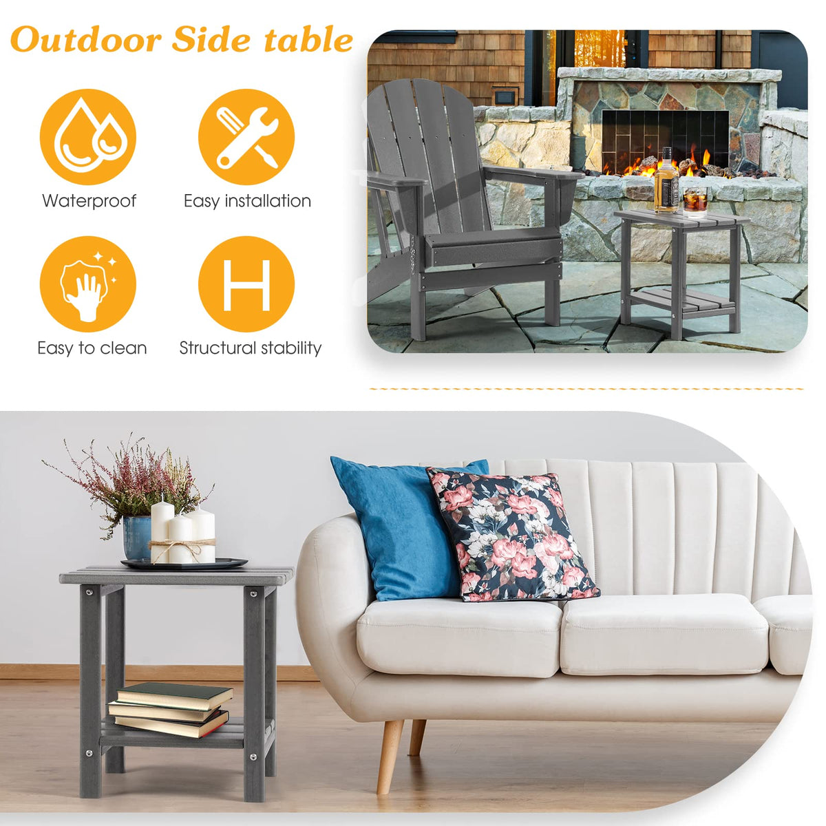 Apolimi Adirondack side table features burr-free edges for safe use.
