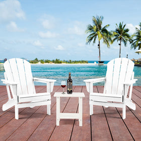 Apolimi Adirondack side table in use outdoors beside seating on a patio