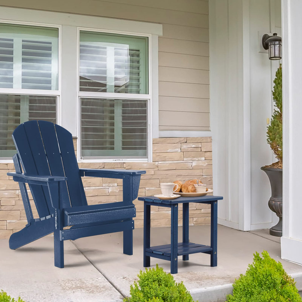Apolimi Adirondack side table close-up reveals textured grain and weather-resistant finish.