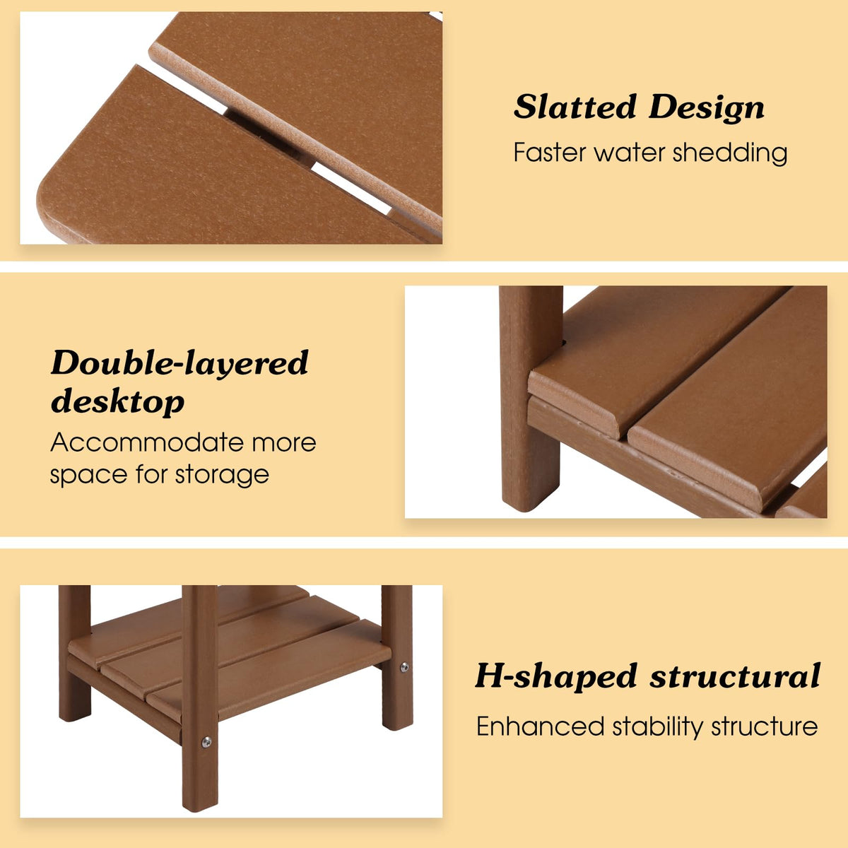 Apolimi Adirondack side table weather resistance helps it endure sun and rain.