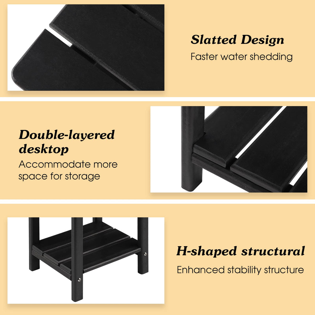 Apolimi sixteen-and-a-half-inch end table beside Adirondack chairs.