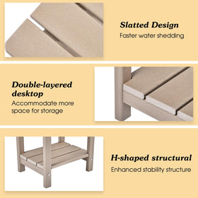 Apolimi grayish-brown porch side table offers a compact 16.5-inch footprint.