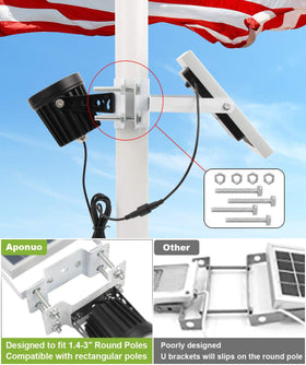 APONUO Solar Flag Light mounted on pole providing even outdoor illumination