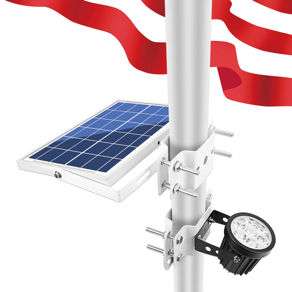 APONUO solar flagpole light on pole mount for bright nighttime visibility