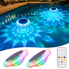 APONUO solar pool lights with remote control illuminate pool colors for night swimming