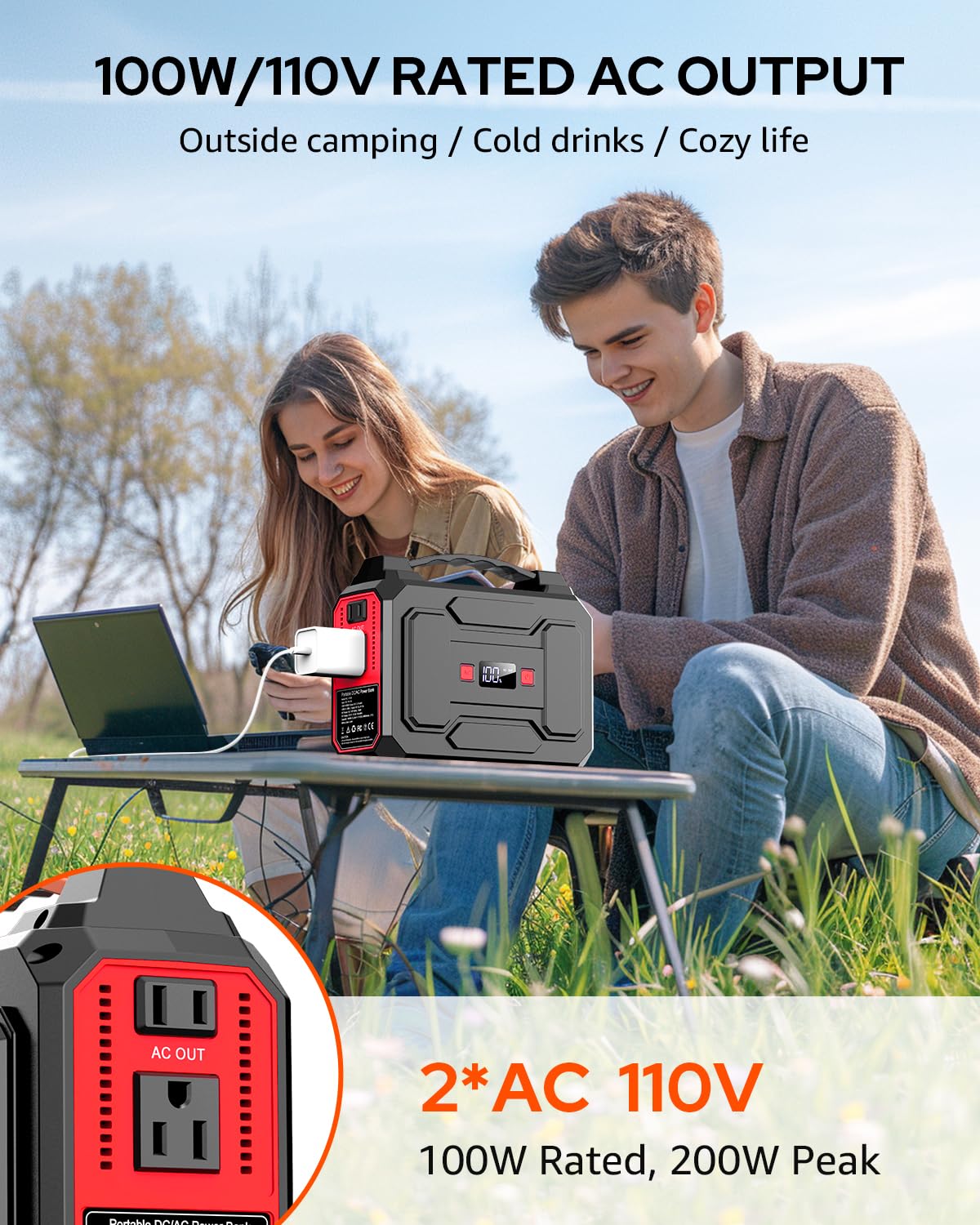 Apowking 7-output power station powering laptops, phones, cameras during trips