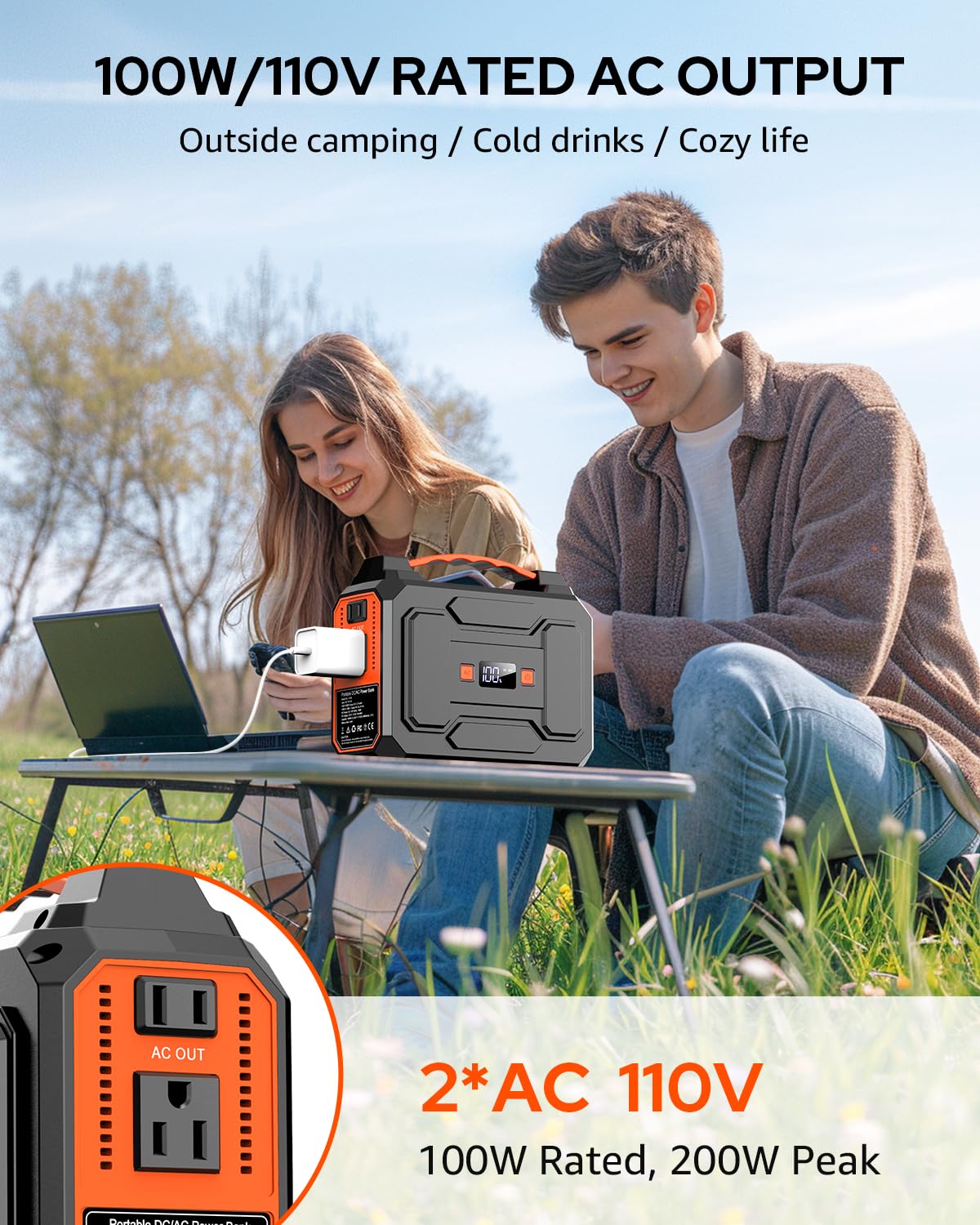 Apowking AC outlets in use powering laptop and small appliances