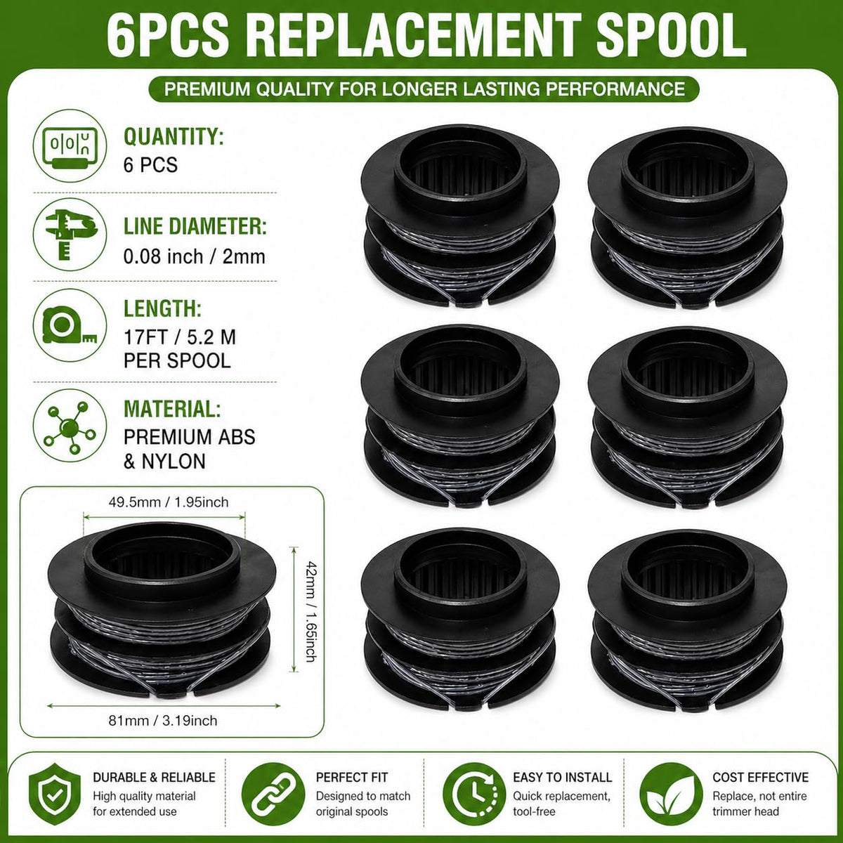 SB00L00 spool mounted on trimmer head ready for reuse