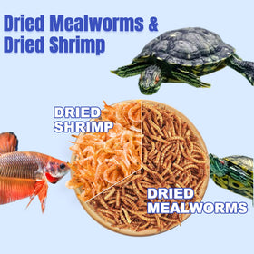 Amzey shrimp-mealworms bucket open, dried mealworms ready to serve