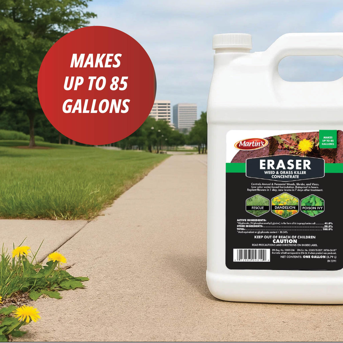 Application scene shows easy pouring and targeted weed treatment with Eraser.