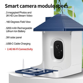 Aprilmin Bird House with solar panel top view ready for day-long outdoor watching.
