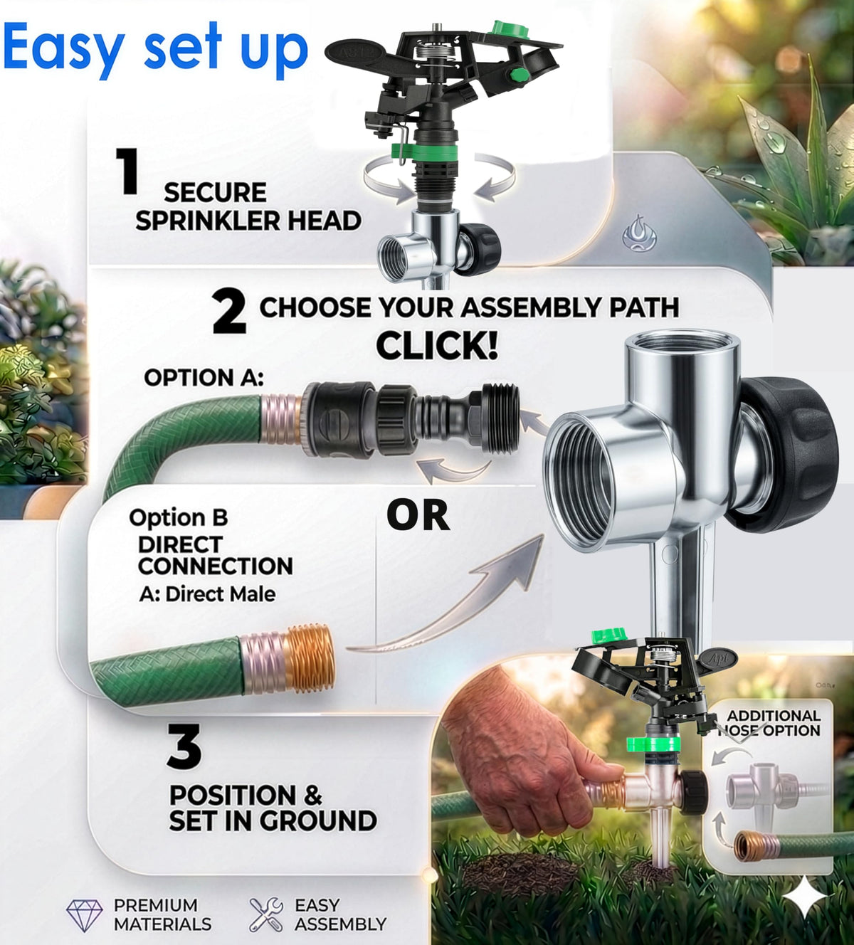 APT diffuser screw dispersing water for garden beds.
