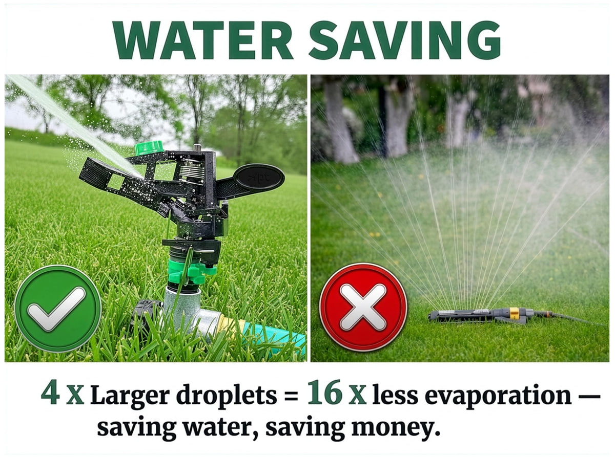 APT flow-thru spike design enables multi-sprinklers on one tap.