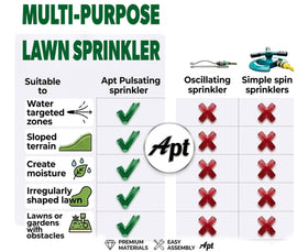 APT sprinkler features a sturdy metal base for stability.