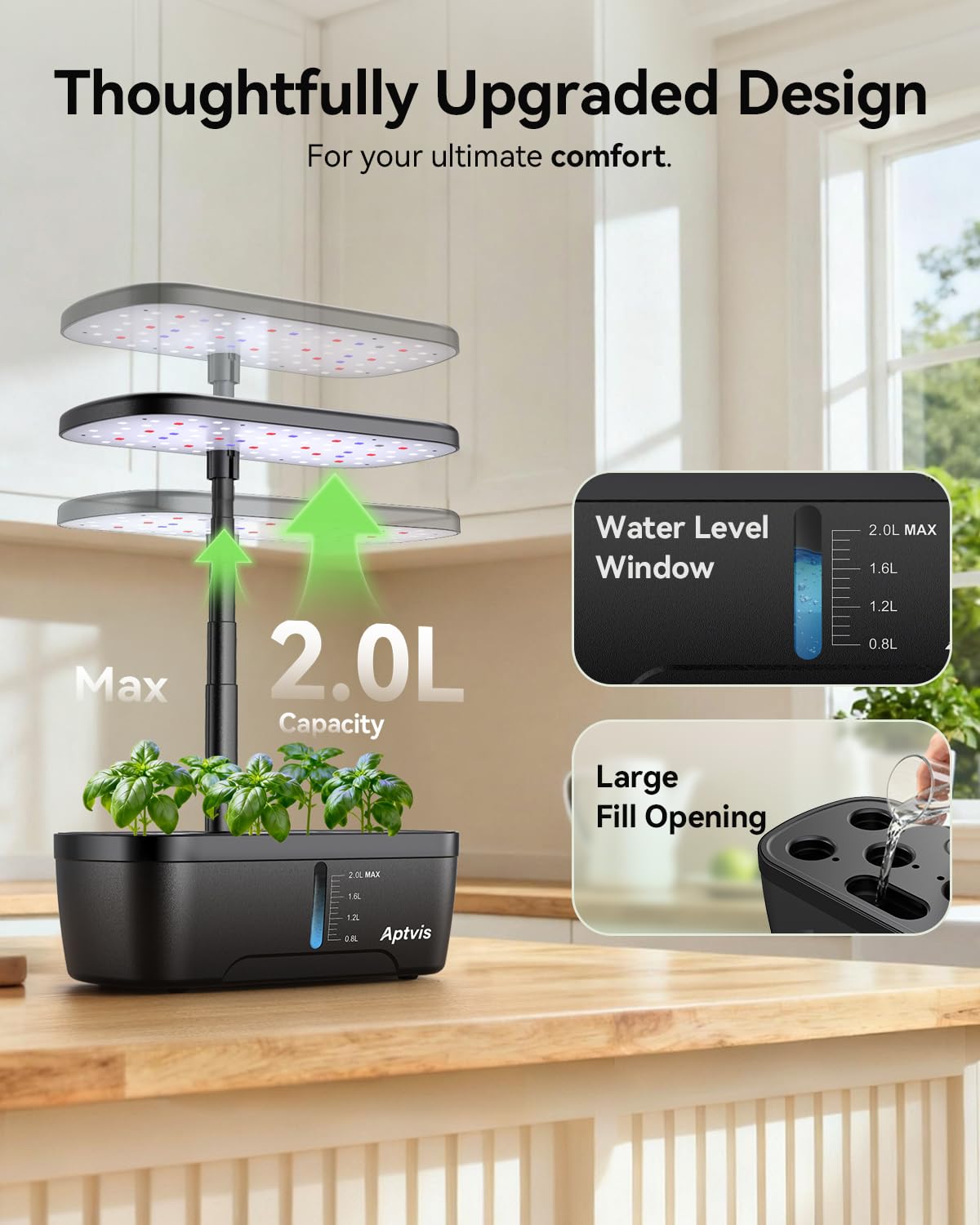 Aptvis height-adjustable grow light keeps plants evenly lit