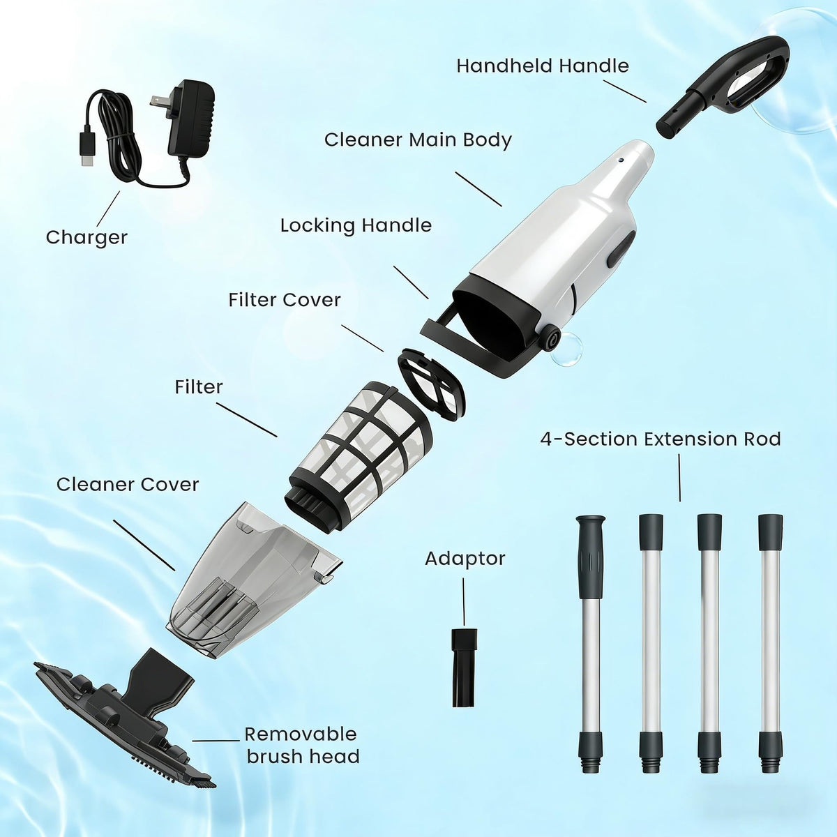Apyns cordless pool vacuum suitable for pools and hot tubs