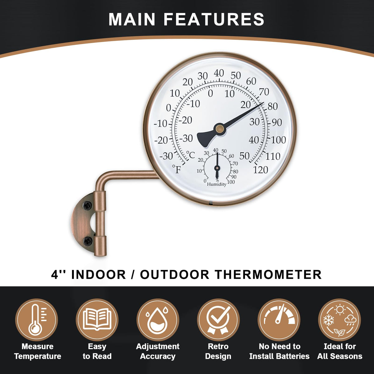 Aqqwxyq wall-mounted brass gauge ideal for garage temperature checks