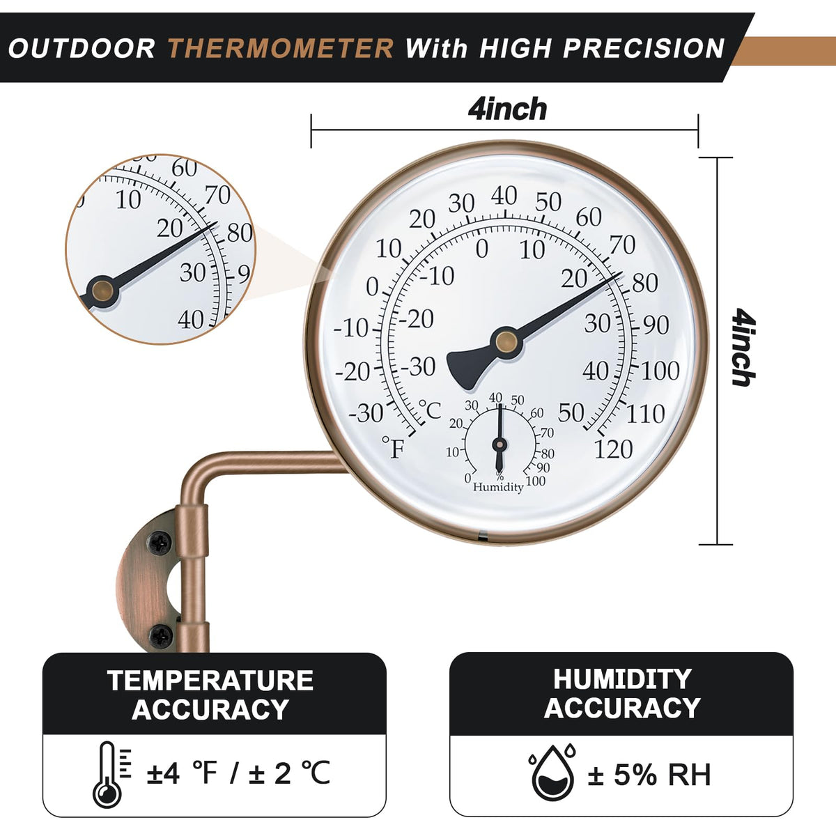 Aqqwxyq brass thermometer with humidity gauge for greenhouse monitoring