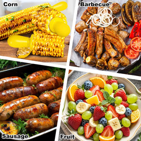 Aqringo multi-use skewers work for sausages, fruit, and more.
