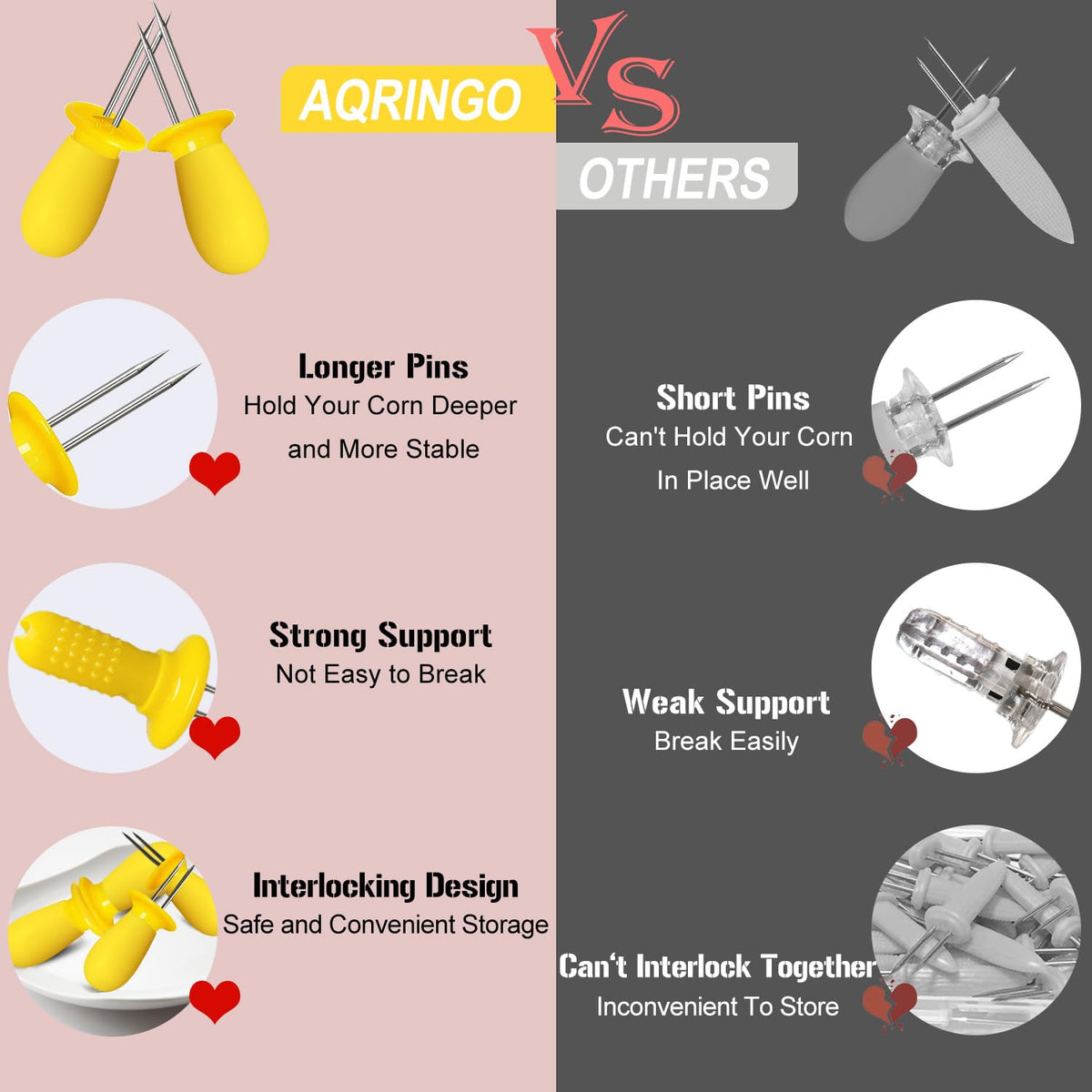 Aqringo stainless steel pins stay rust-proof and easy to clean.