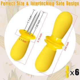Aqringo yellow ergonomic silicone-handled corn holders offer comfortable, anti-scald grip.