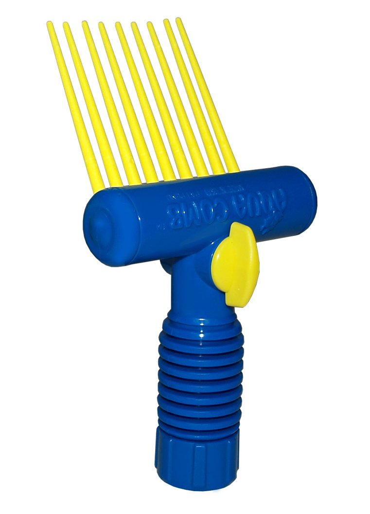 Aqua Comb pool filter cleaning tool in action delivering a powerful spray up to 30 feet for deep cartridge cleaning