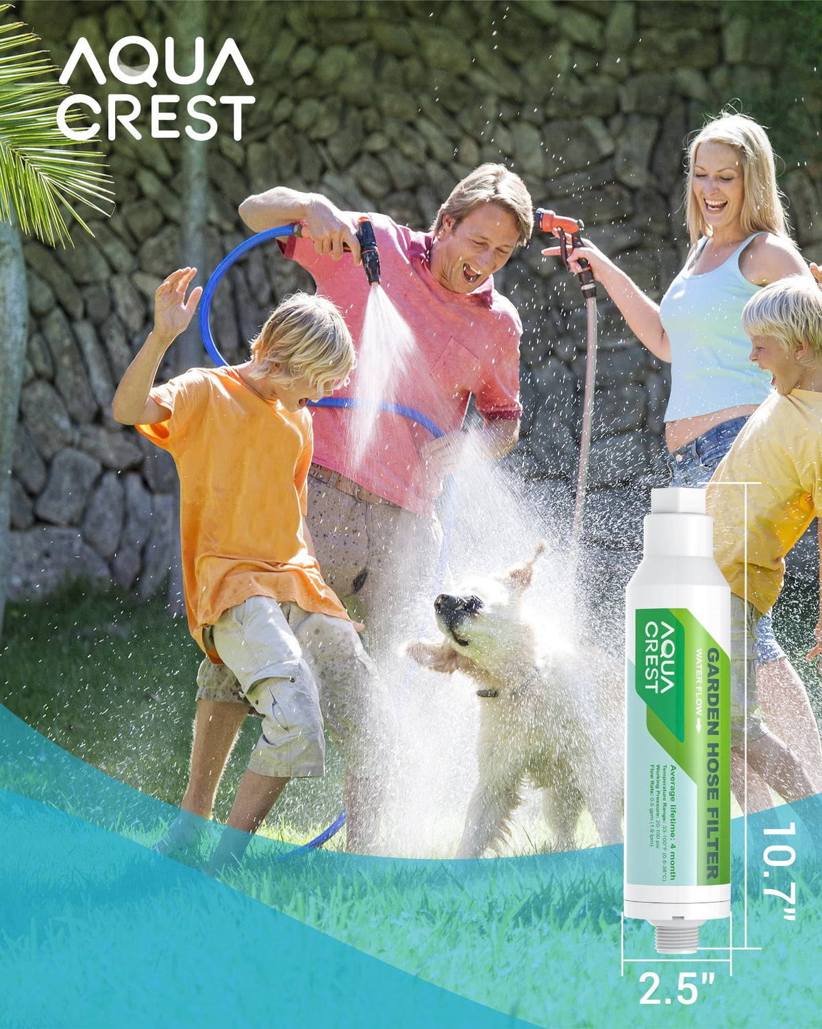 Aqua Crest chlorine odor reduction visuals support cleaner watering water.