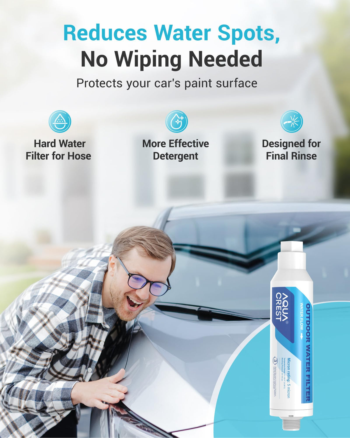 AQUACREST inline filter reduces heavy metals for safer rinse during cleaning.
