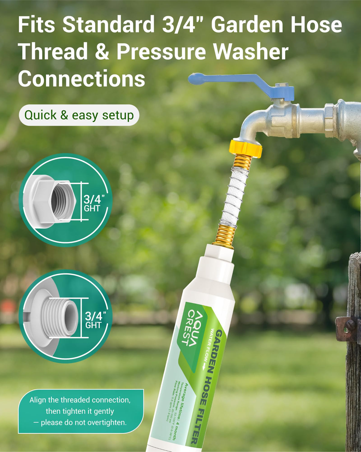 Aqua Crest lightweight inline filter demonstrates compact design for simple storage.