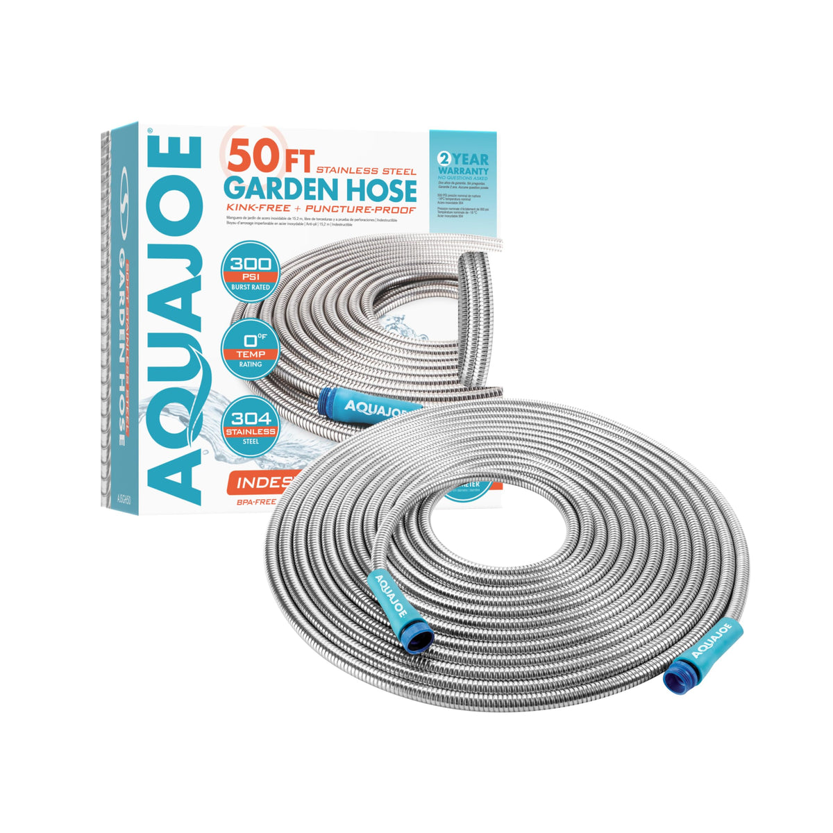 Aqua Joe 50ft hose suitable for watering beds and car washing.