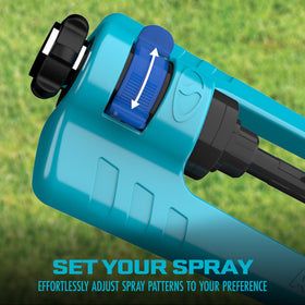 Turbo gear design inside Aqua Joe sprinkler for reliable water flow.