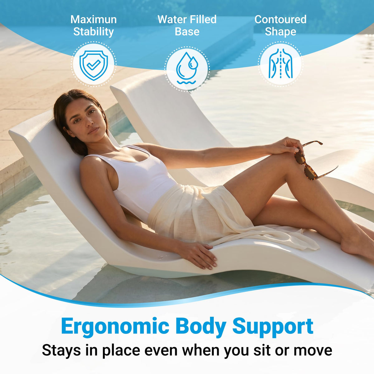 Aqua Outdoors ledge lounger back-tilt angle for adjustable poolside comfort.