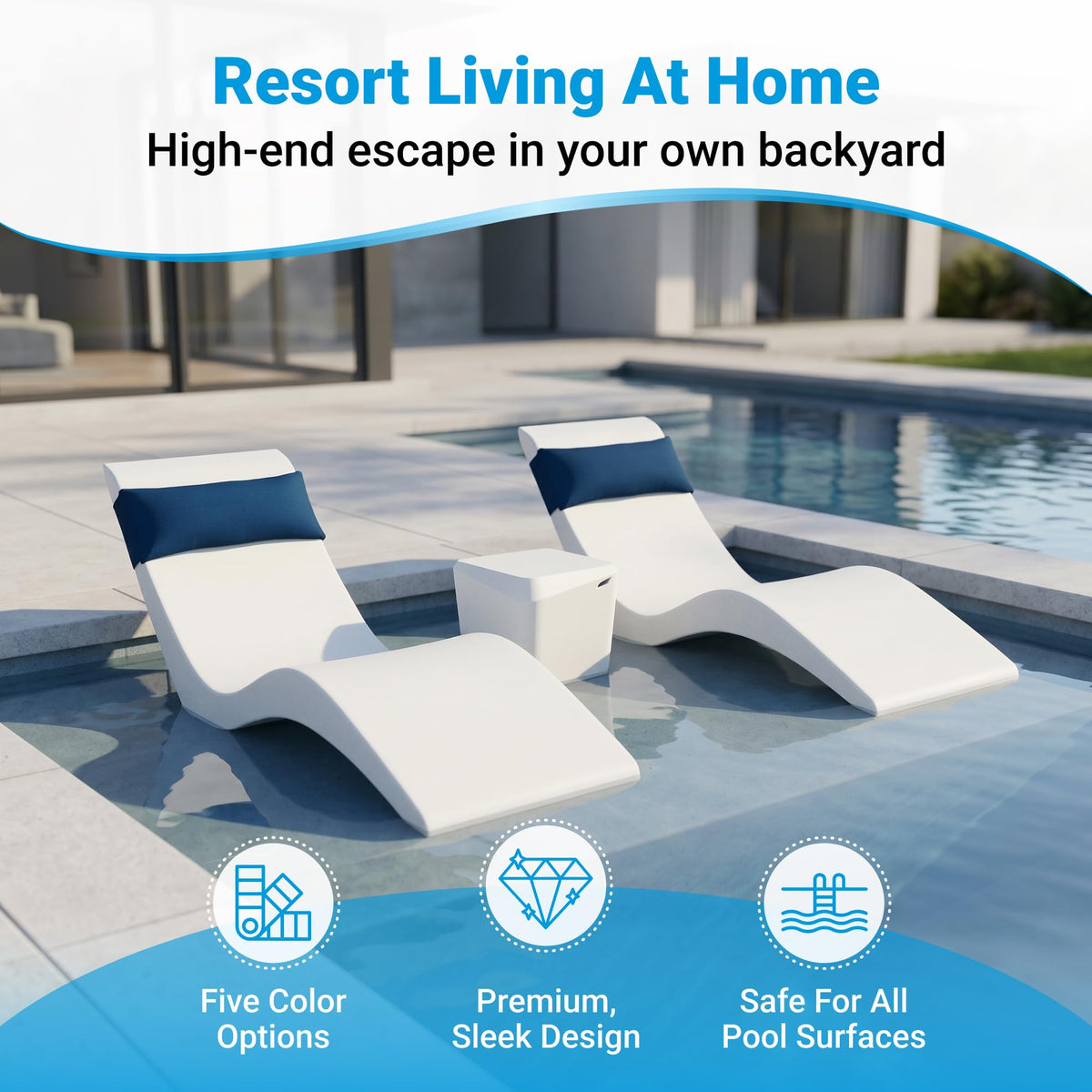 Aqua Outdoors ledge lounger side view highlighting ergonomic pool-edge seating.