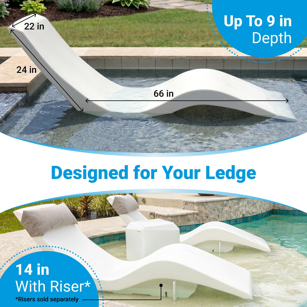 Aqua Outdoors water-weighted lounger in action with fill and drain holes visible.