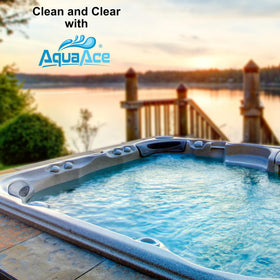 AquaAce floater with weighted cap stabilizes circulation in hot tubs.