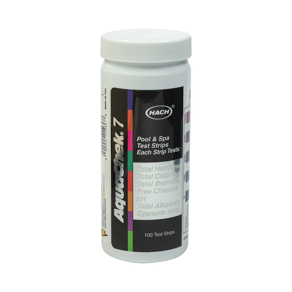 AquaChek 7-Way strips with color chart for quick water quality checks.